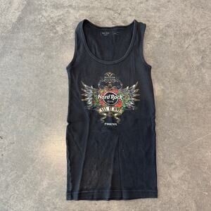 Vintage Y2K Hard Rock Mcbling Ribbed Black Grunge Goth Biker Casual Tank Top S